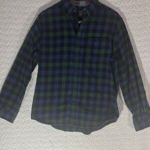 Eddie Bauer Blue and Green Plaid Button-Down Shirt
